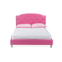 Baxton Studio BBT6440-Queen-Pink Canterbury Hot Pink Faux Leather Queen Size Platform Bed